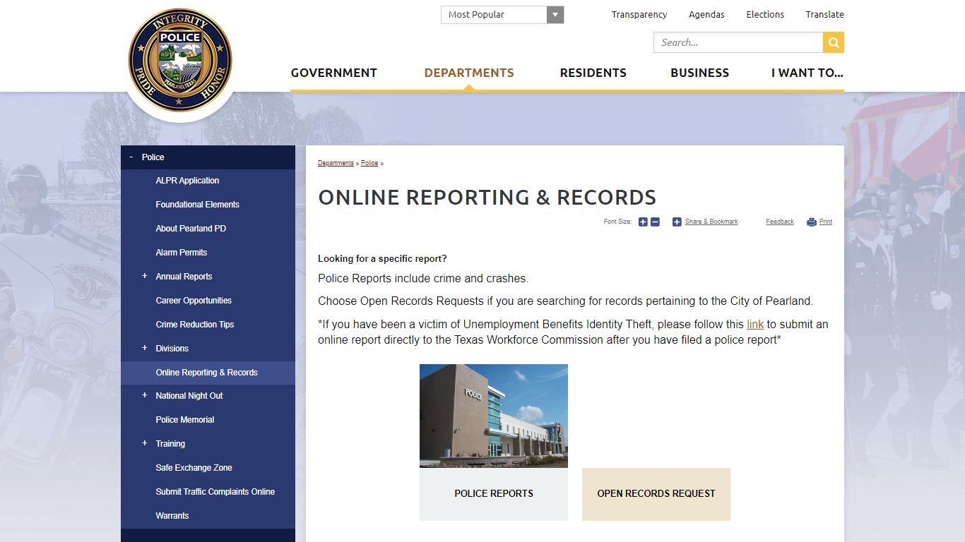 Online Reporting & Records | City of Pearland, TX