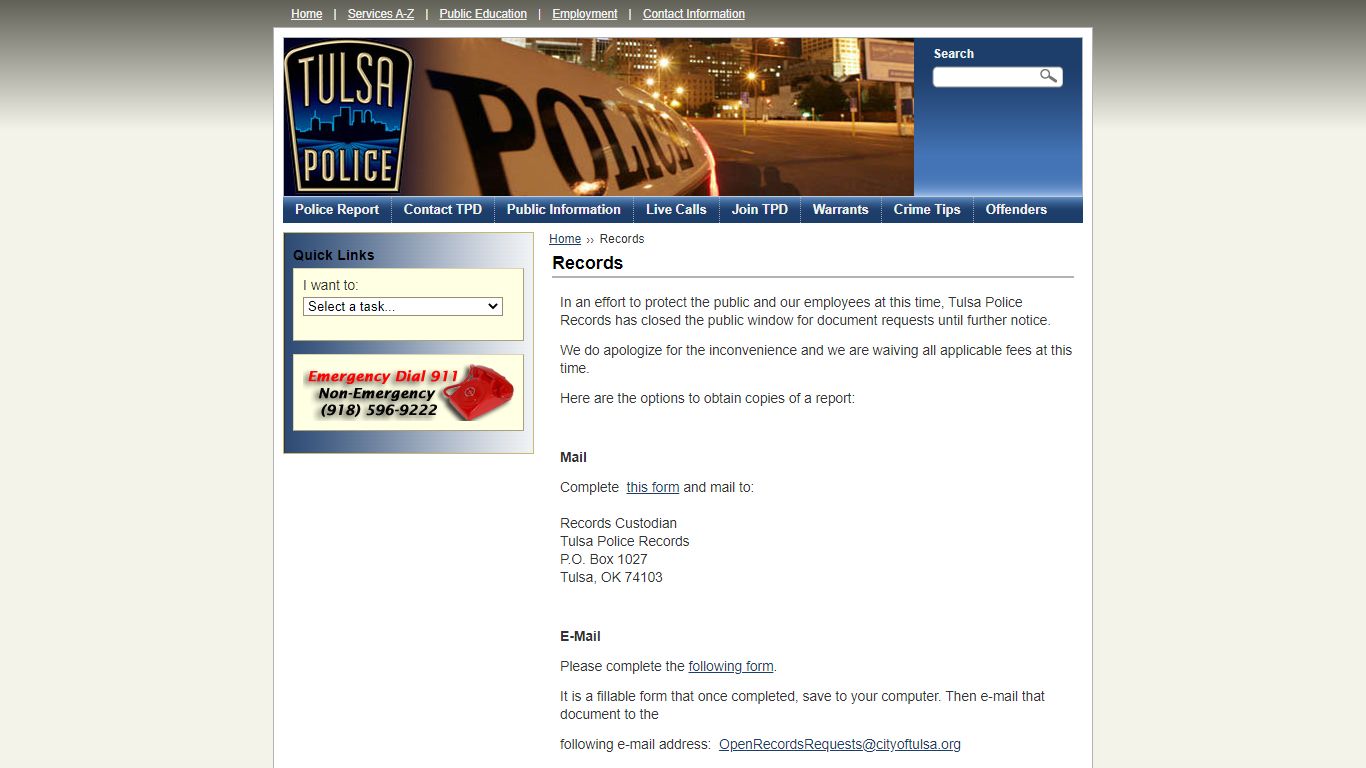 Records - Homepage - Tulsa Police Department